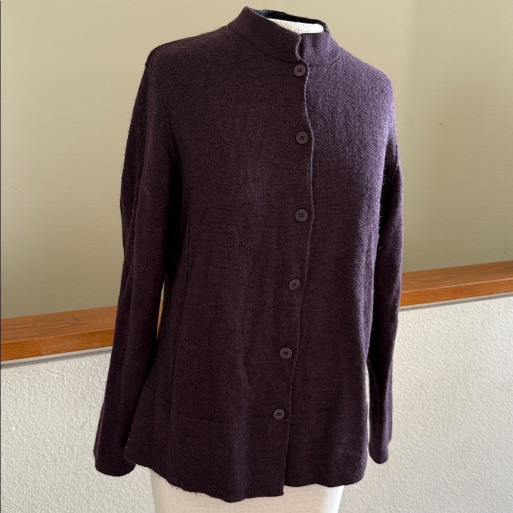 Eileen Fisher merino wool purple  Knit cardigan sweater size small - Picture 8 of 10